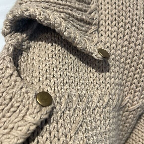 PURE Handknit Cotton Button Up‎ Tan Cardigan Sweater Size S/M - Picture 7 of 12